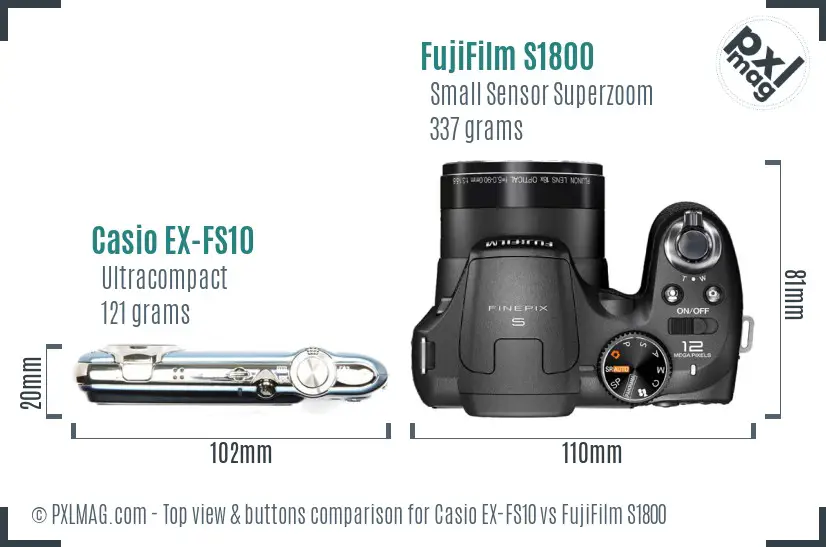 Casio EX-FS10 vs FujiFilm S1800 top view buttons comparison