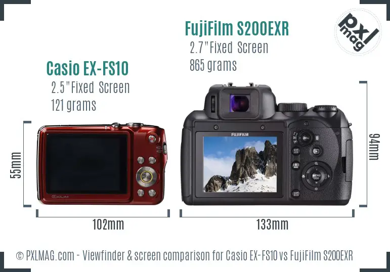 Casio EX-FS10 vs FujiFilm S200EXR Screen and Viewfinder comparison