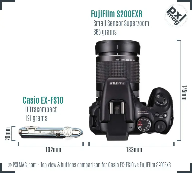 Casio EX-FS10 vs FujiFilm S200EXR top view buttons comparison