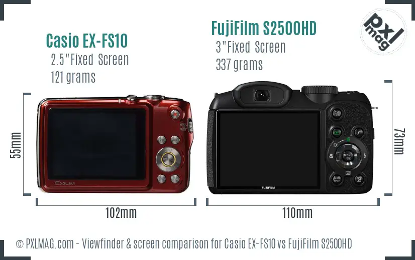 Casio EX-FS10 vs FujiFilm S2500HD Screen and Viewfinder comparison