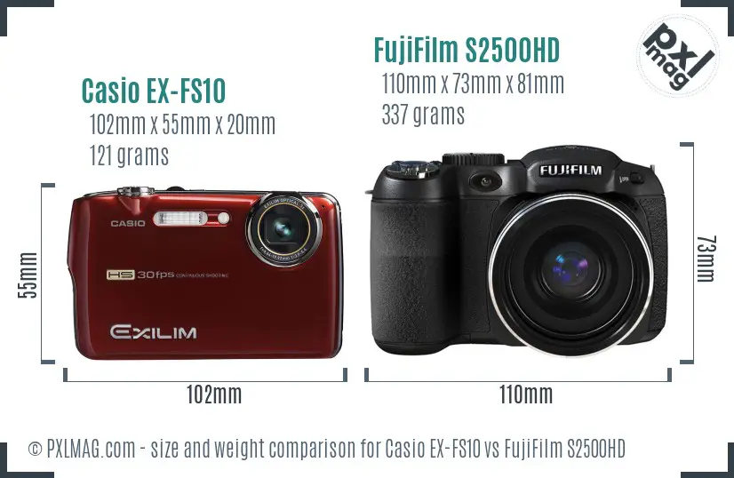 Casio EX-FS10 vs FujiFilm S2500HD size comparison