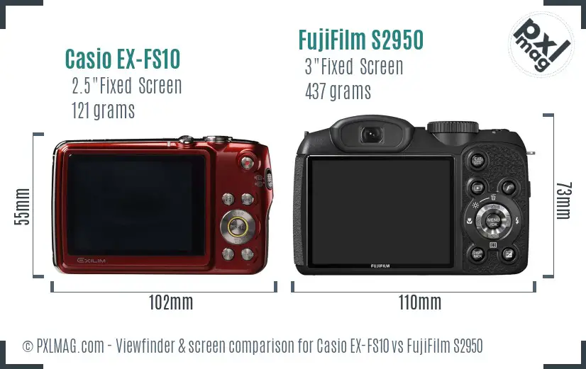 Casio EX-FS10 vs FujiFilm S2950 Screen and Viewfinder comparison