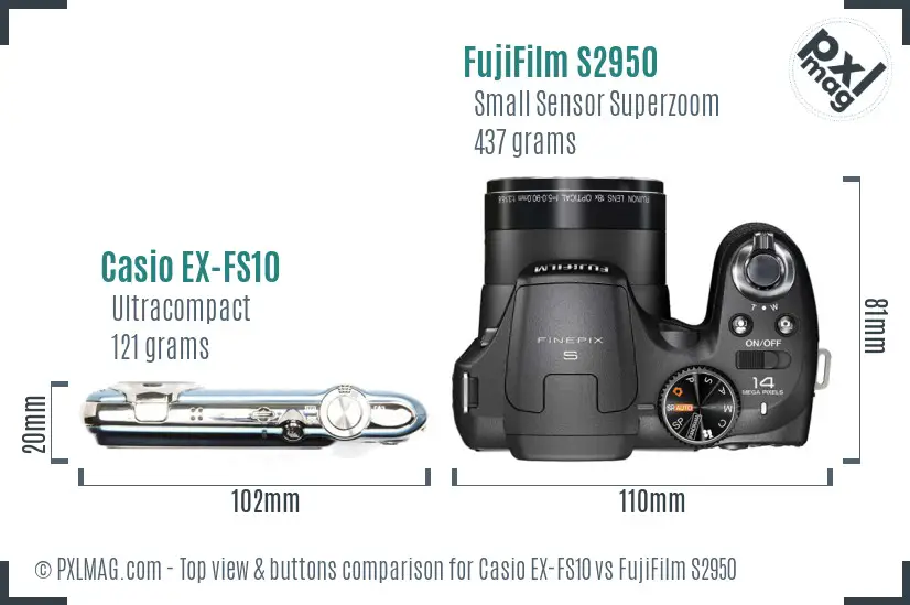 Casio EX-FS10 vs FujiFilm S2950 top view buttons comparison