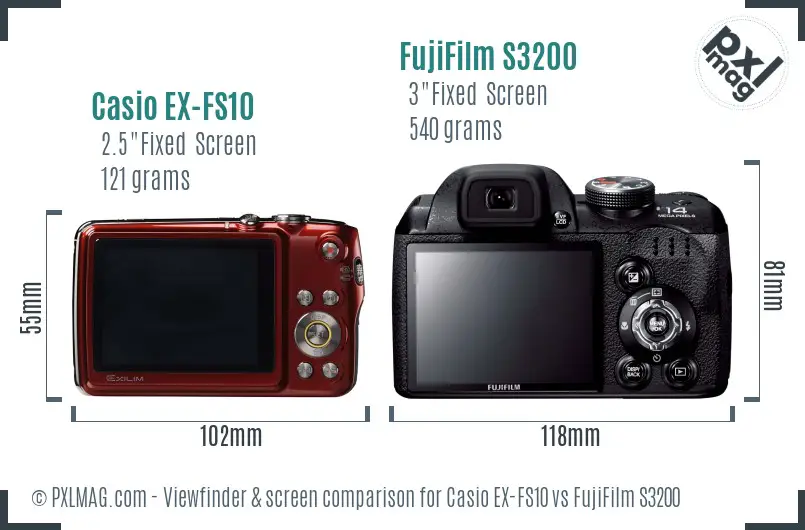 Casio EX-FS10 vs FujiFilm S3200 Screen and Viewfinder comparison