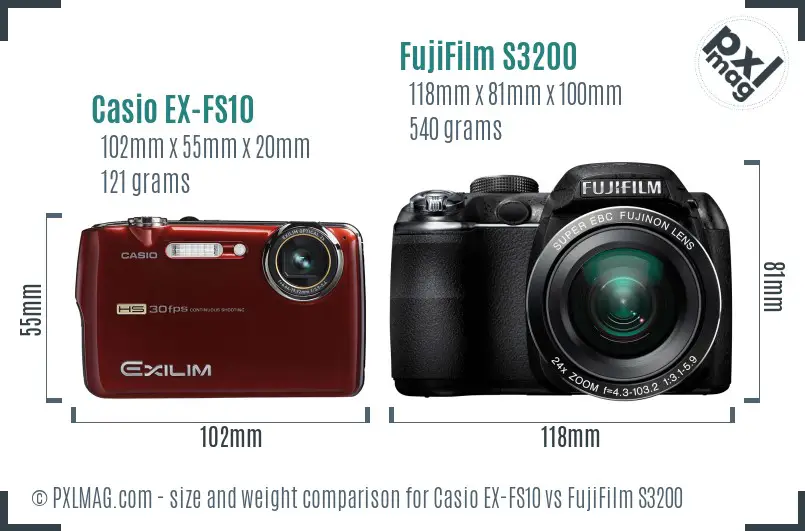 Casio EX-FS10 vs FujiFilm S3200 size comparison