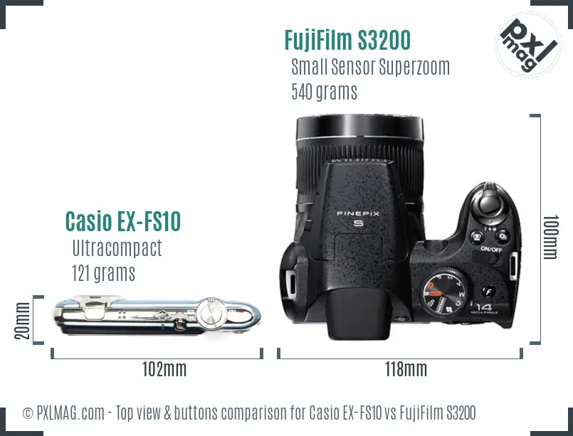 Casio EX-FS10 vs FujiFilm S3200 top view buttons comparison