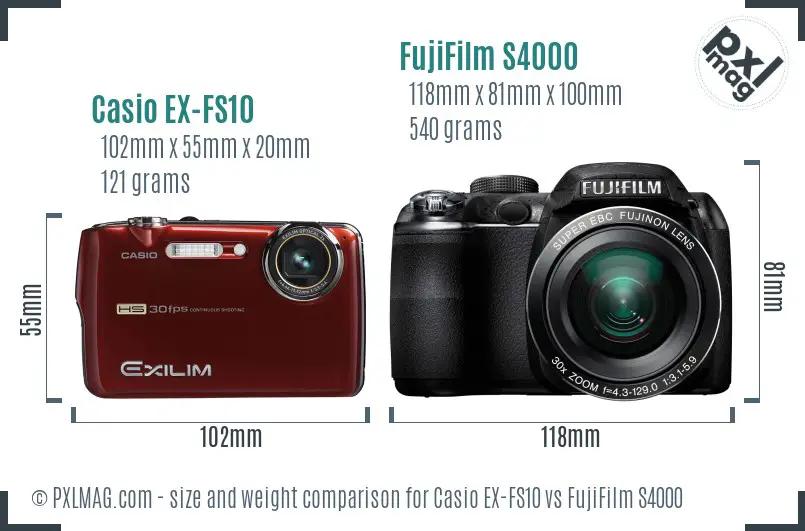 Casio EX-FS10 vs FujiFilm S4000 size comparison