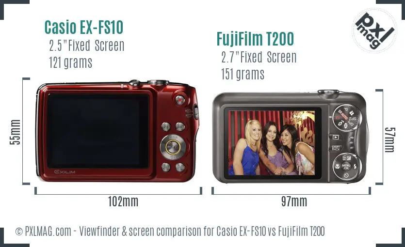 Casio EX-FS10 vs FujiFilm T200 Screen and Viewfinder comparison Casio EX-FS10 vs FujiFilm T200 Screen and Viewfinder comparison