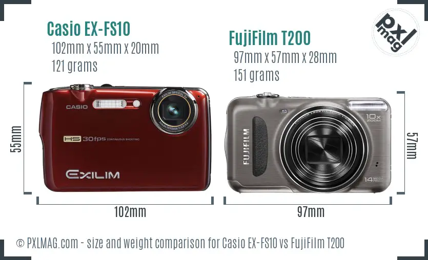 Casio EX-FS10 vs FujiFilm T200 size comparison Casio EX-FS10 vs FujiFilm T200 size comparison