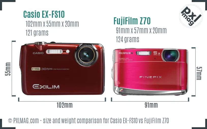 Casio EX-FS10 vs FujiFilm Z70 size comparison