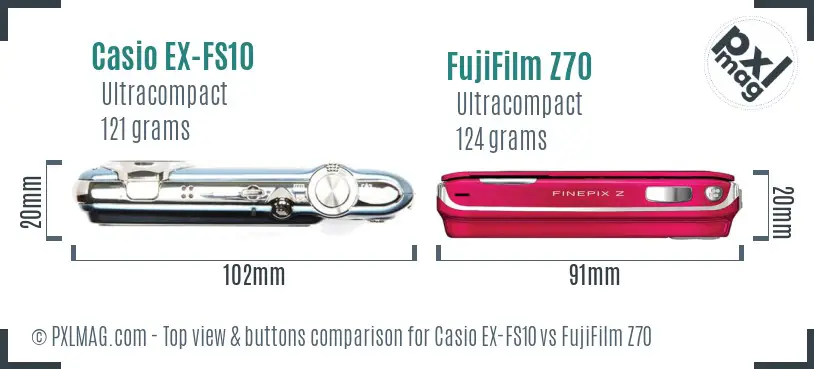 Casio EX-FS10 vs FujiFilm Z70 top view buttons comparison