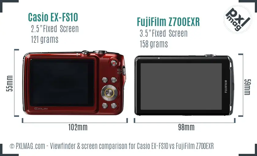 Casio EX-FS10 vs FujiFilm Z700EXR Screen and Viewfinder comparison