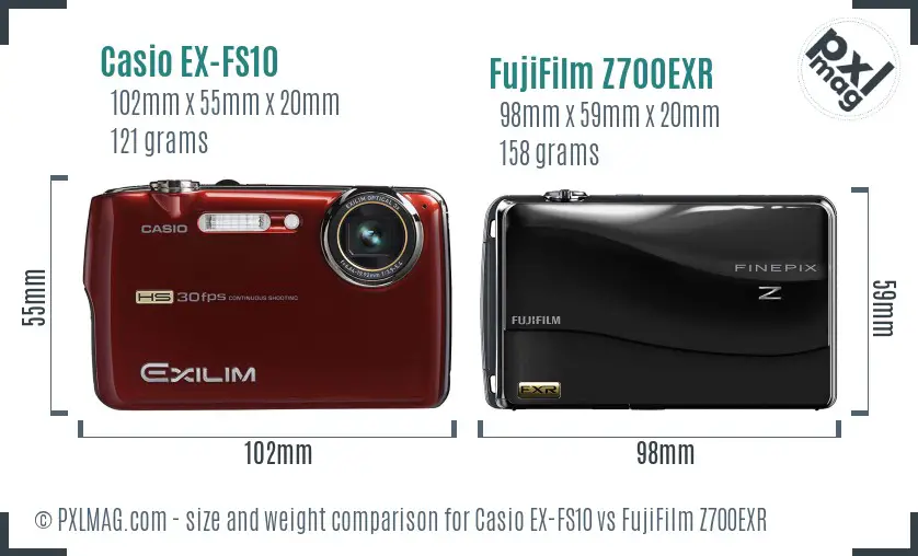 Casio EX-FS10 vs FujiFilm Z700EXR size comparison