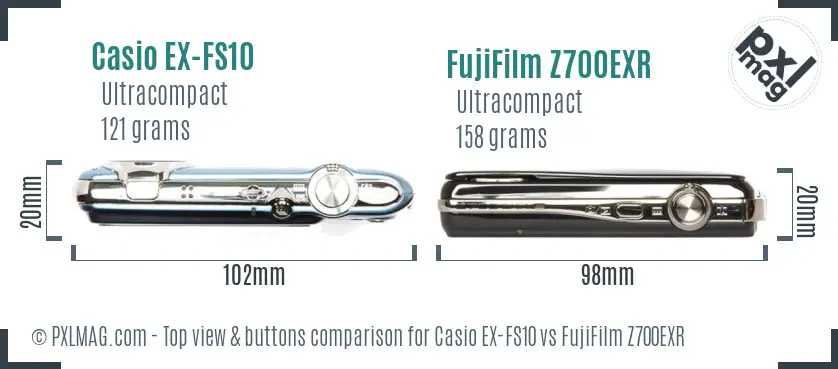 Casio EX-FS10 vs FujiFilm Z700EXR top view buttons comparison
