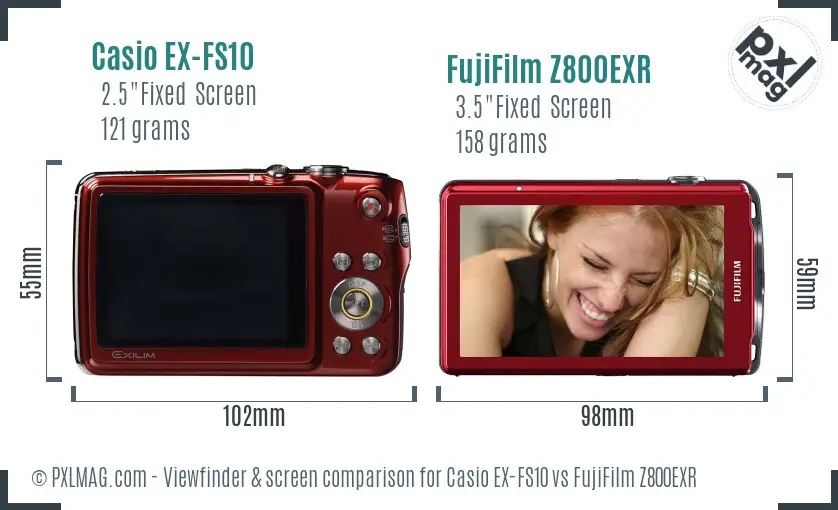 Casio EX-FS10 vs FujiFilm Z800EXR Screen and Viewfinder comparison