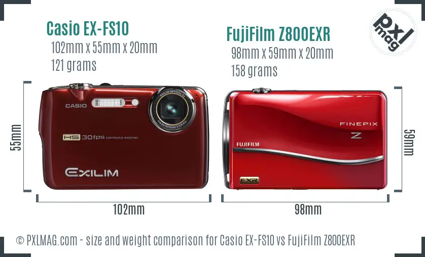 Casio EX-FS10 vs FujiFilm Z800EXR size comparison
