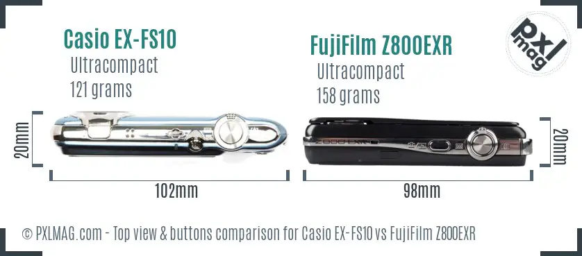 Casio EX-FS10 vs FujiFilm Z800EXR top view buttons comparison
