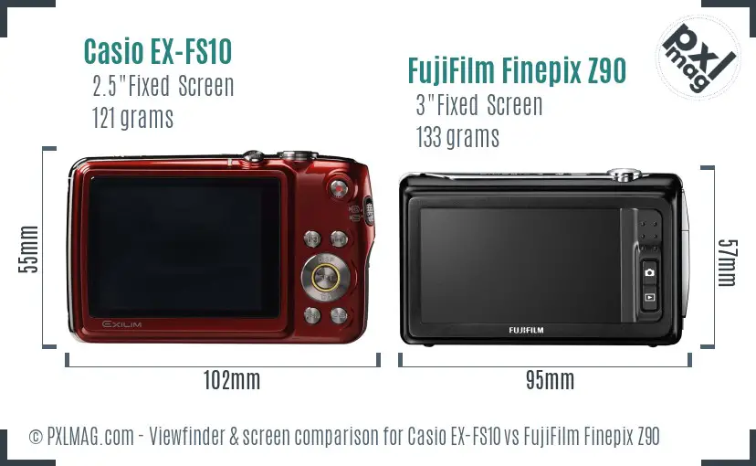 Casio EX-FS10 vs FujiFilm Finepix Z90 Screen and Viewfinder comparison
