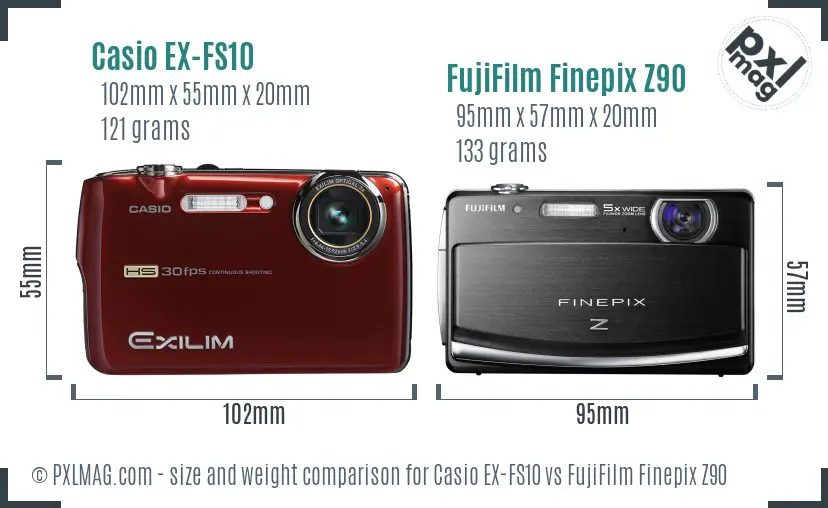 Casio EX-FS10 vs FujiFilm Finepix Z90 size comparison