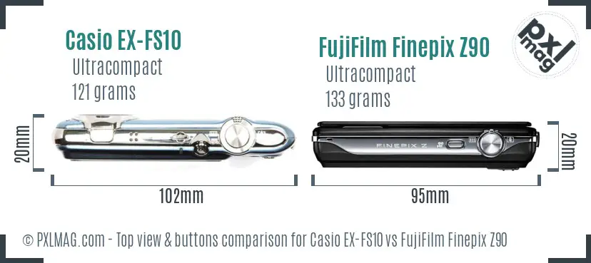Casio EX-FS10 vs FujiFilm Finepix Z90 top view buttons comparison