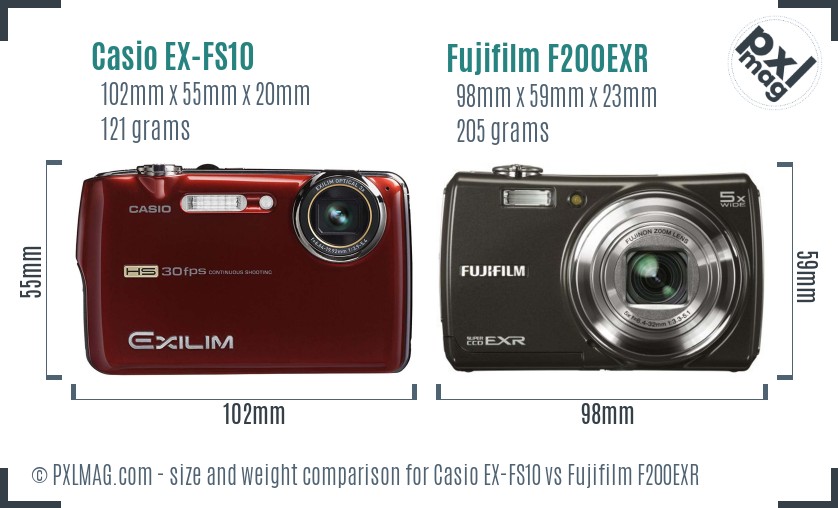 Casio EX-FS10 vs Fujifilm F200EXR size comparison