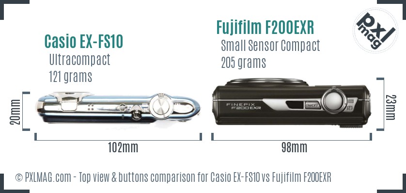 Casio EX-FS10 vs Fujifilm F200EXR top view buttons comparison