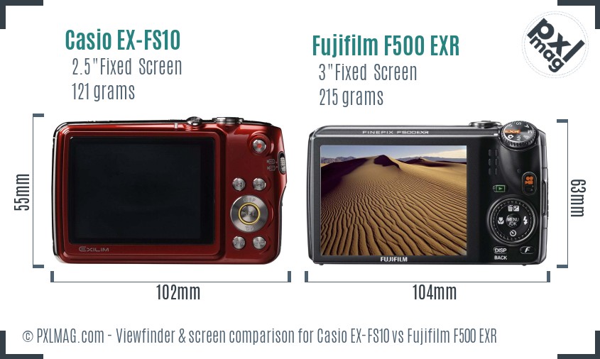 Casio EX-FS10 vs Fujifilm F500 EXR Screen and Viewfinder comparison