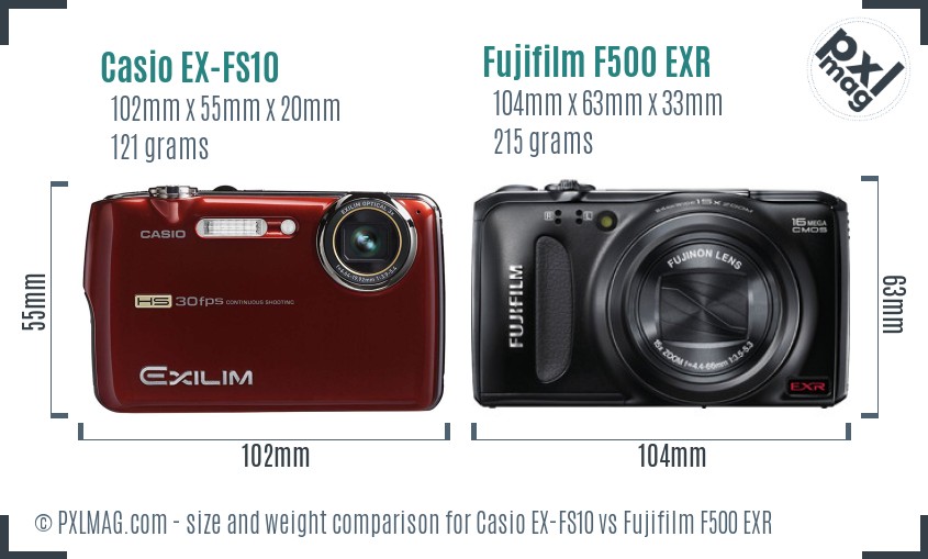Casio EX-FS10 vs Fujifilm F500 EXR size comparison