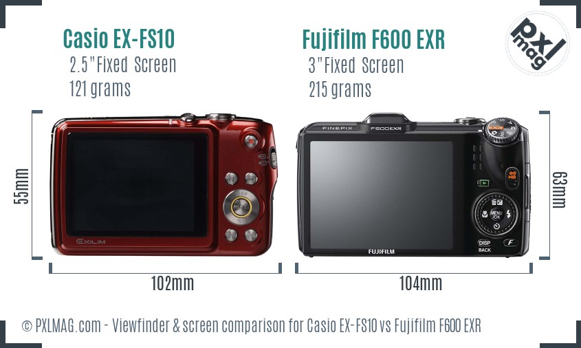 Casio EX-FS10 vs Fujifilm F600 EXR Screen and Viewfinder comparison