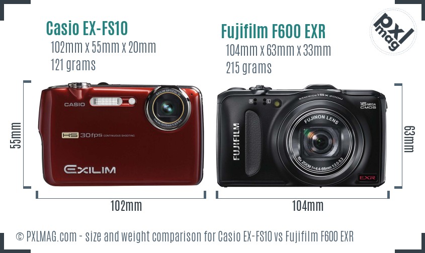 Casio EX-FS10 vs Fujifilm F600 EXR size comparison