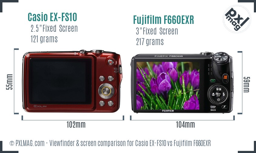 Casio EX-FS10 vs Fujifilm F660EXR Screen and Viewfinder comparison