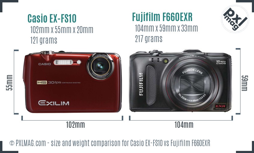 Casio EX-FS10 vs Fujifilm F660EXR size comparison