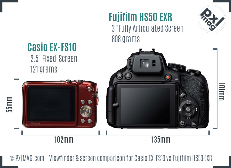 Casio EX-FS10 vs Fujifilm HS50 EXR Screen and Viewfinder comparison
