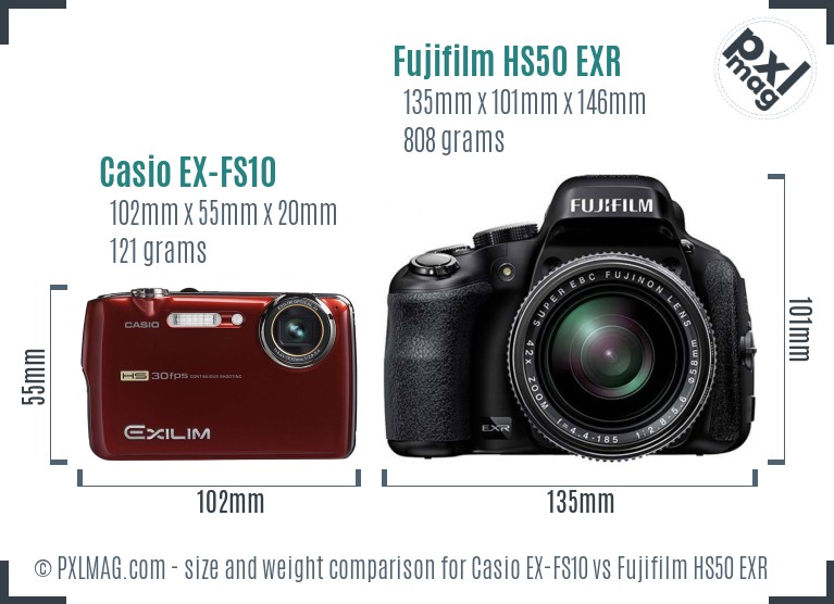 Casio EX-FS10 vs Fujifilm HS50 EXR size comparison