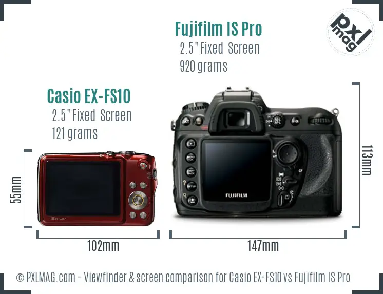 Casio EX-FS10 vs Fujifilm IS Pro Screen and Viewfinder comparison