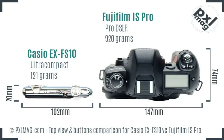 Casio EX-FS10 vs Fujifilm IS Pro top view buttons comparison
