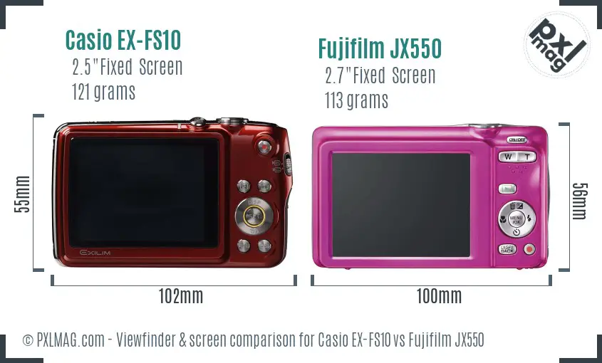 Casio EX-FS10 vs Fujifilm JX550 Screen and Viewfinder comparison Casio EX-FS10 vs Fujifilm JX550 Screen and Viewfinder comparison