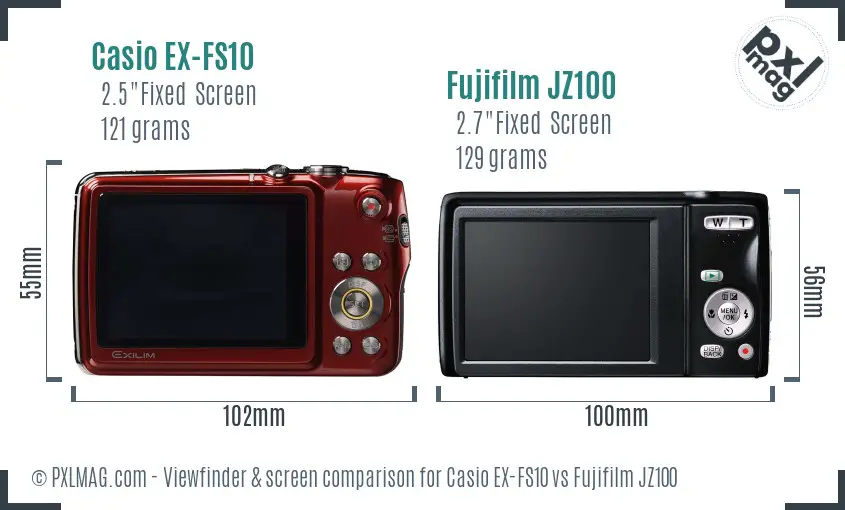 Casio EX-FS10 vs Fujifilm JZ100 Screen and Viewfinder comparison