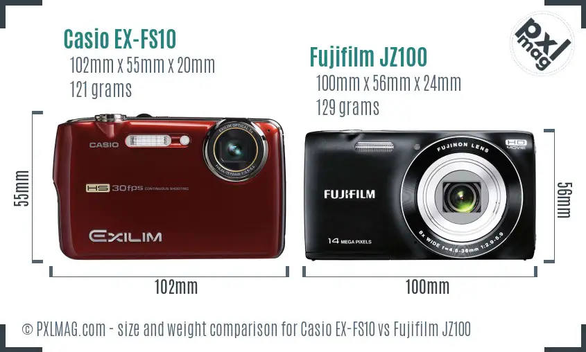 Casio EX-FS10 vs Fujifilm JZ100 size comparison