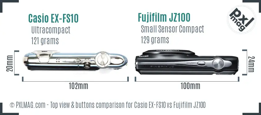 Casio EX-FS10 vs Fujifilm JZ100 top view buttons comparison