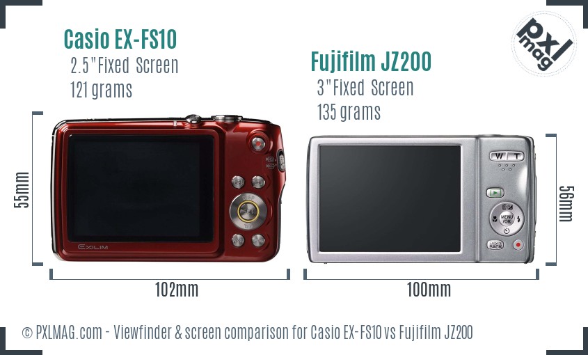 Casio EX-FS10 vs Fujifilm JZ200 Screen and Viewfinder comparison