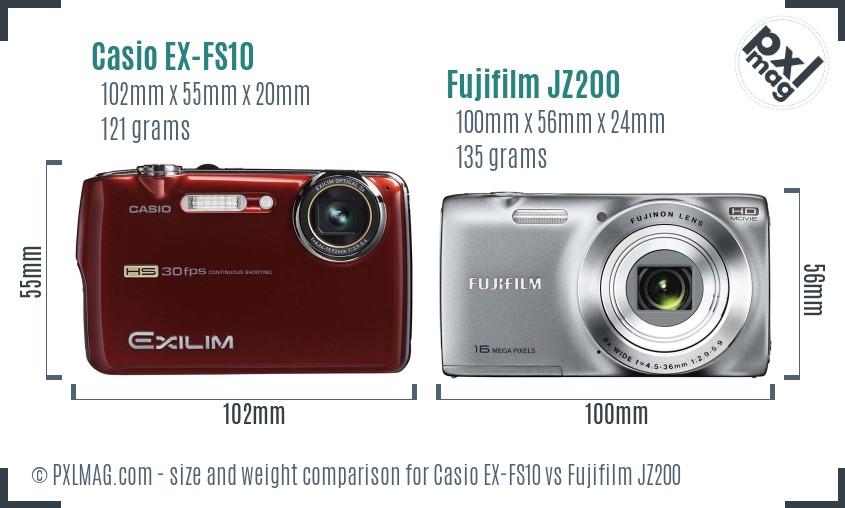 Casio EX-FS10 vs Fujifilm JZ200 size comparison