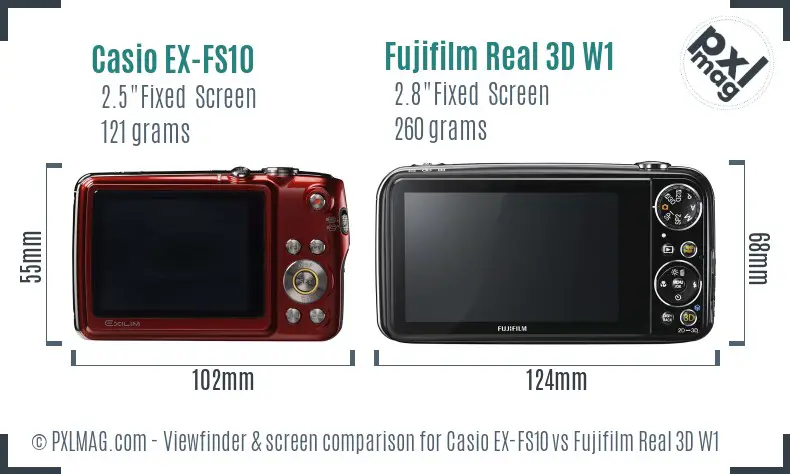 Casio EX-FS10 vs Fujifilm Real 3D W1 Screen and Viewfinder comparison