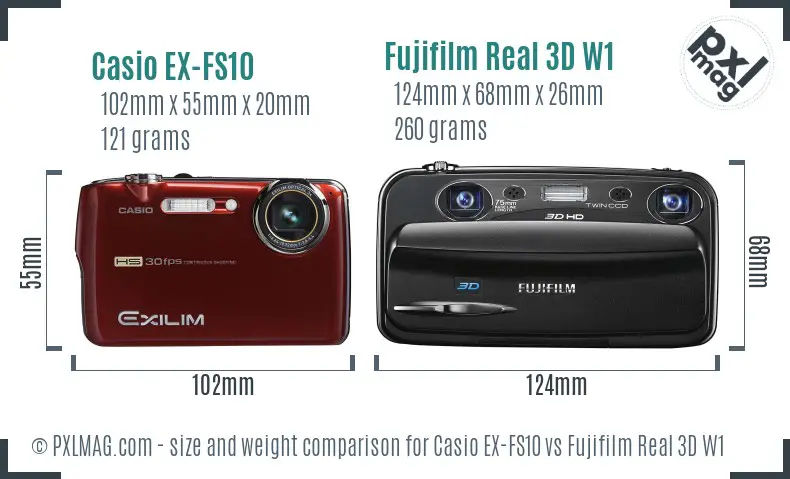 Casio EX-FS10 vs Fujifilm Real 3D W1 size comparison