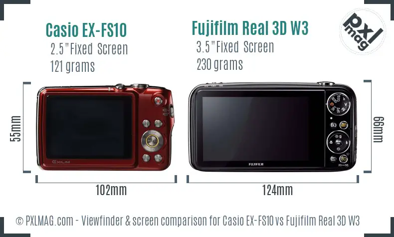 Casio EX-FS10 vs Fujifilm Real 3D W3 Screen and Viewfinder comparison