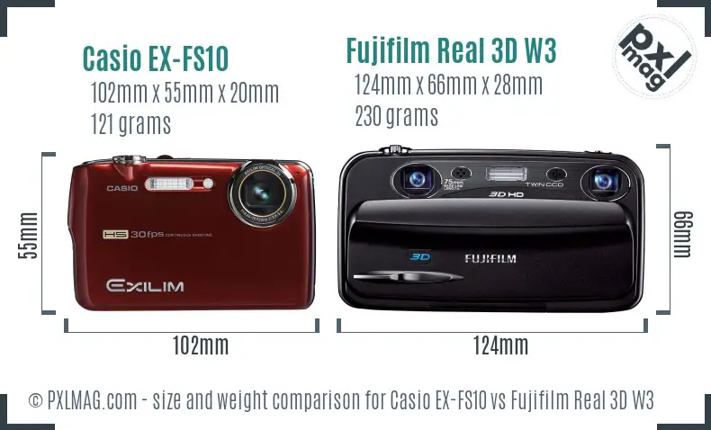 Casio EX-FS10 vs Fujifilm Real 3D W3 size comparison