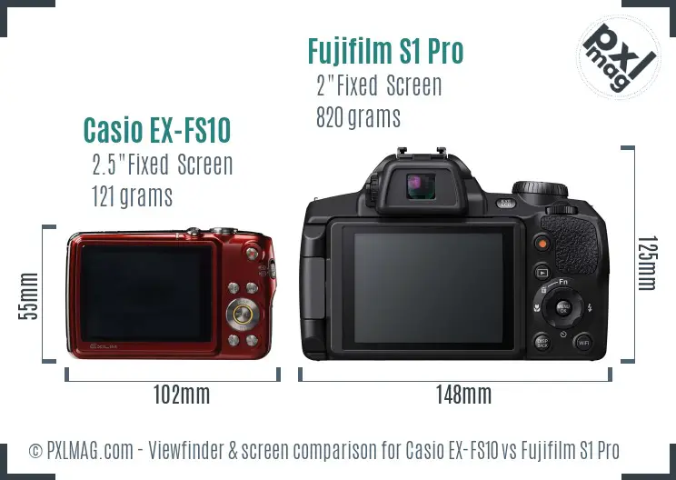 Casio EX-FS10 vs Fujifilm S1 Pro Screen and Viewfinder comparison