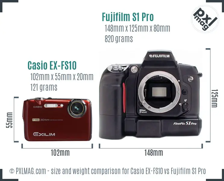 Casio EX-FS10 vs Fujifilm S1 Pro size comparison