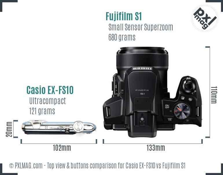 Casio EX-FS10 vs Fujifilm S1 top view buttons comparison