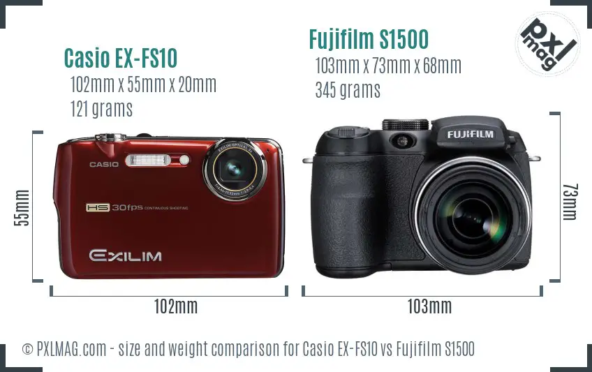 Casio EX-FS10 vs Fujifilm S1500 size comparison